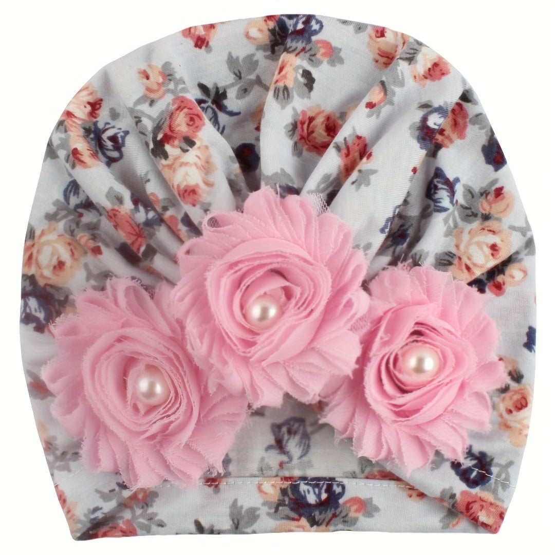 Soft Beanie Hat with Flowers for Baby Boy Girl