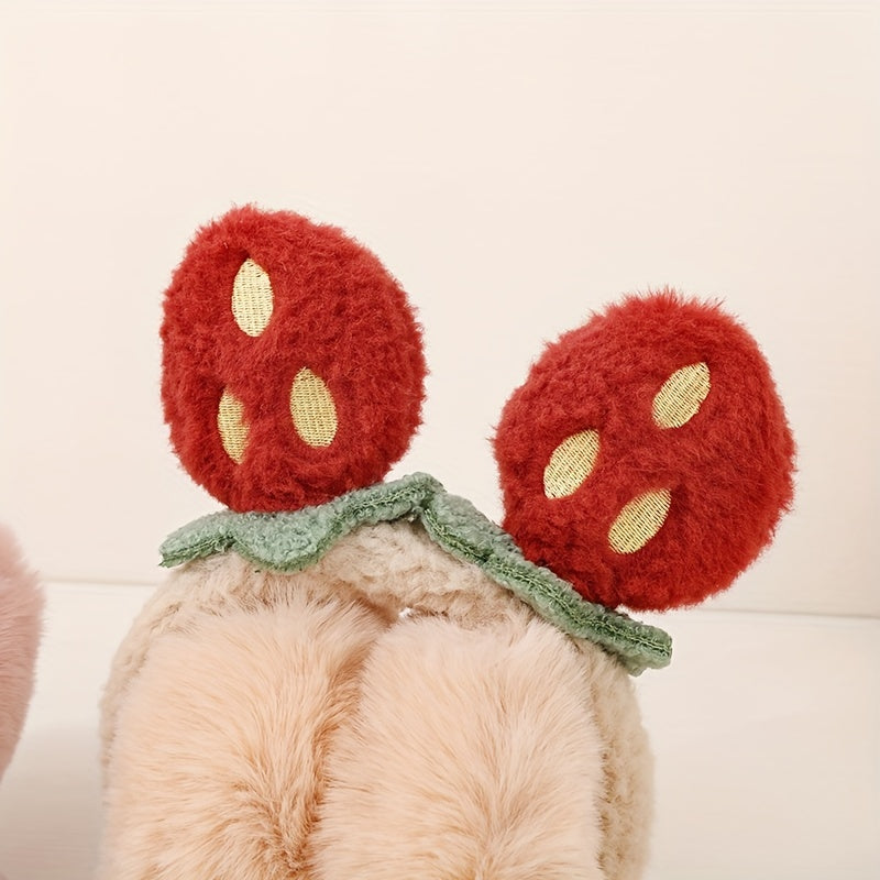 Women's Strawberry Earmuffs for Christmas - Comfortable Winter Ear Warmers