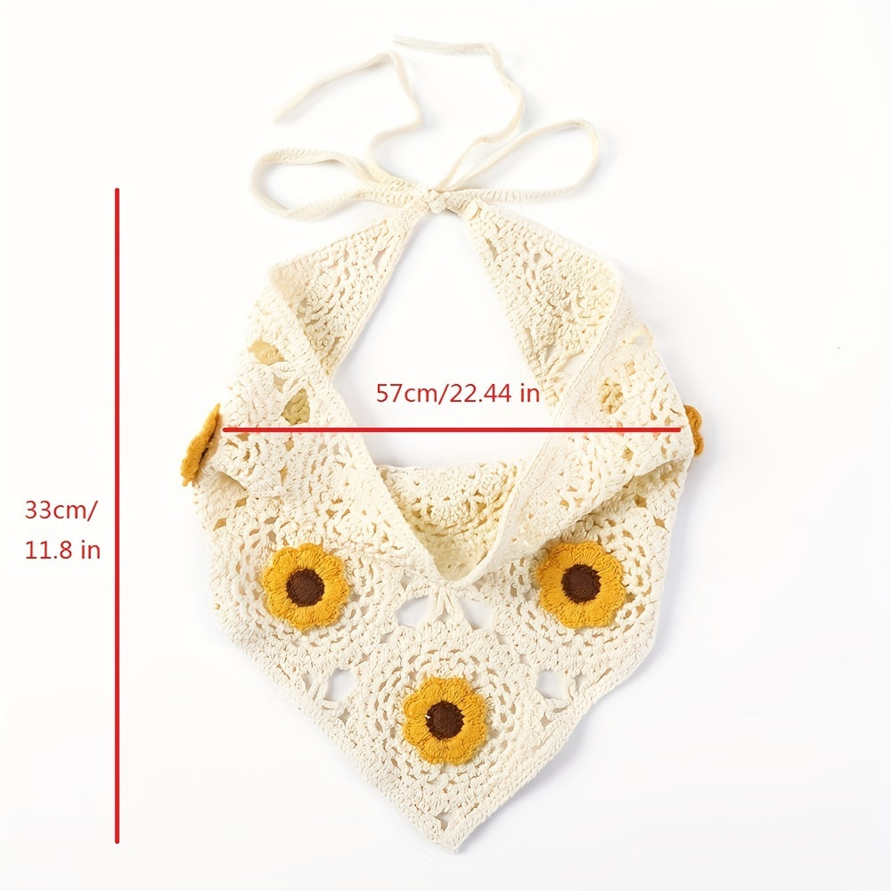 Sunflower Woolen Hair Scarf Triangle Flower Knitted Headband