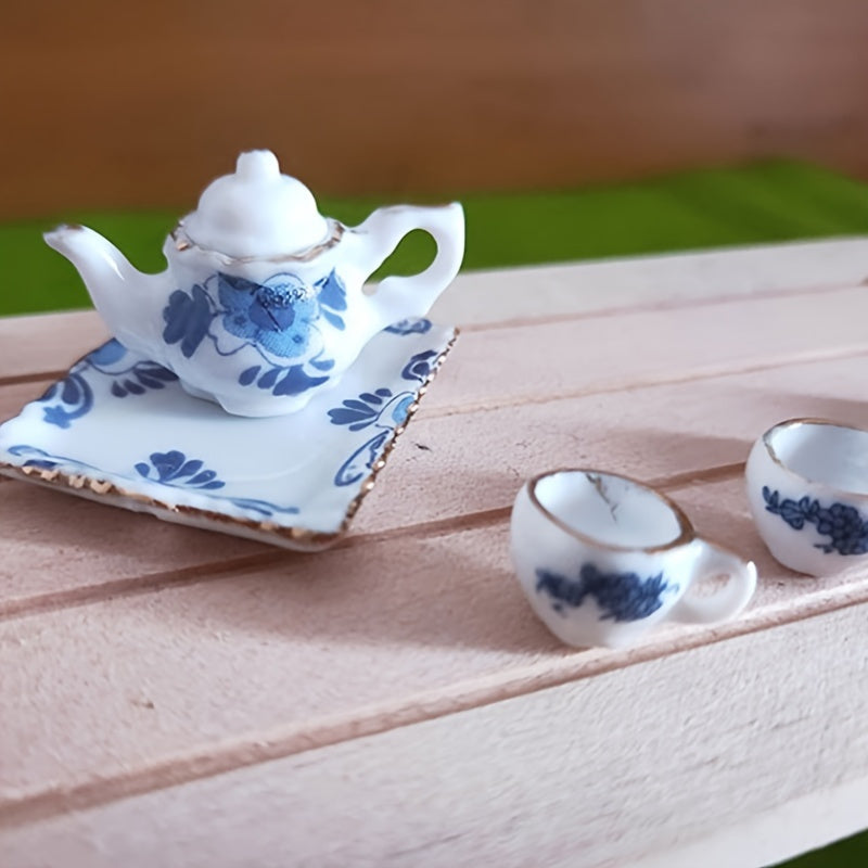 Colorful Ceramic Tea Set 6pcs for Dollhouses Pocket DIY Kitchen Playset