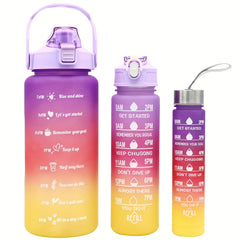Gradient Water Bottle Set with Time Marker Leakproof Sports Cup 9oz 32oz 64oz