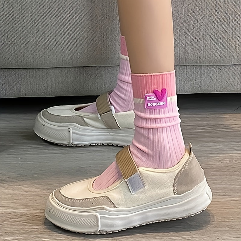 Heart Pattern Ribbed Socks Breathable Women's Mid Tube Stockings