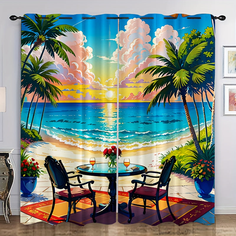 Cartoon Beach Seaside Table And Chair Pattern Curtain Tapestry