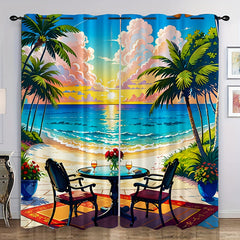 Cartoon Beach Seaside Table And Chair Pattern Curtain Tapestry