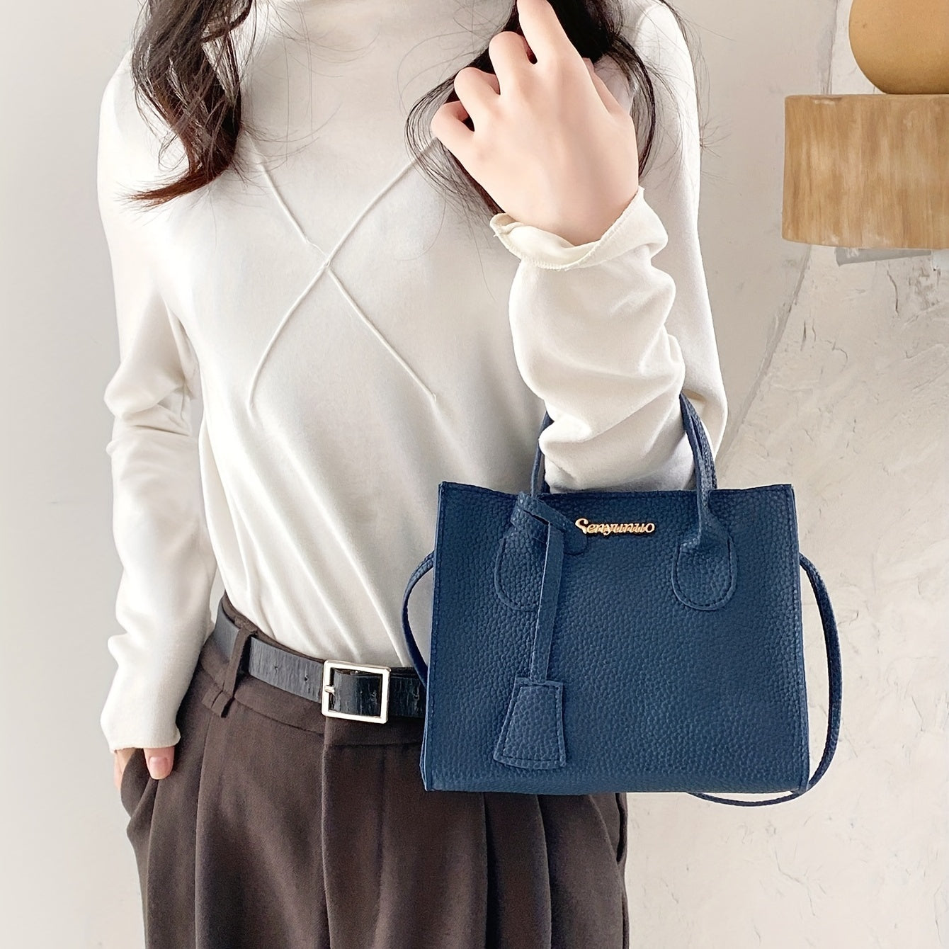 Letter Decor Handbags For Women Litchi Crossbody Bag Satchel Purses