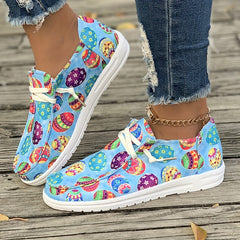 Women's Easter Egg Print Boat Shoes Lightweight Walking Flats Slip-on Sneakers
