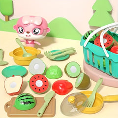 17pcs Kids Play House Cutting Vegetables & Fruits Toy with Music Random
