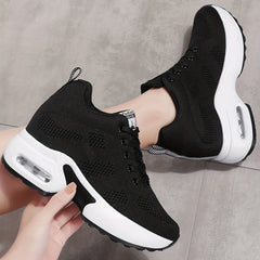 Women's Breathable Mesh Platform Sneakers Lace Up Outdoor Shoes