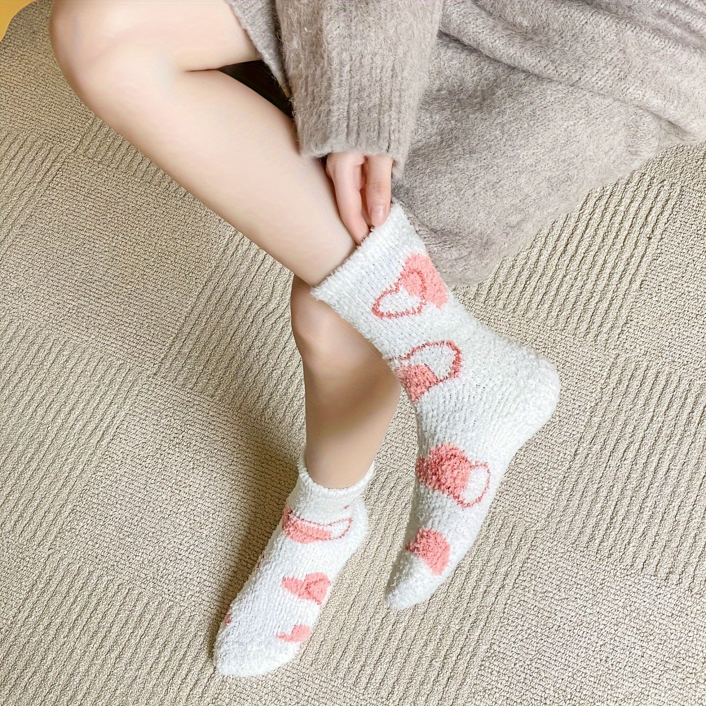 Star & Bow Plush Socks Soft Mid Tube Women's Stockings Hosiery