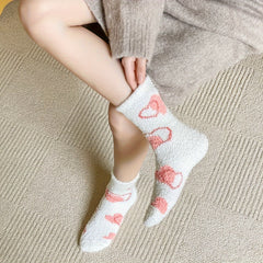Star & Bow Plush Socks Soft Mid Tube Women's Stockings Hosiery