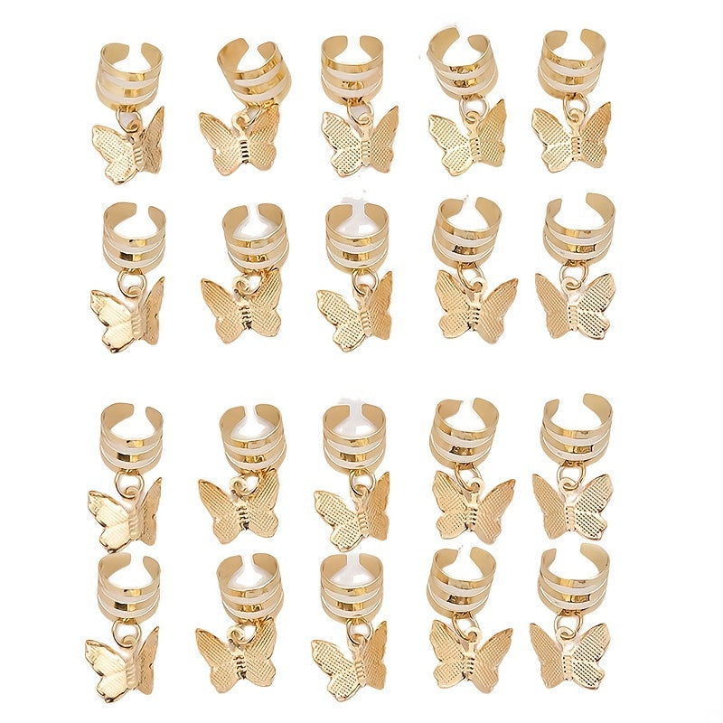 20pcs Hair Beads Spiral Coils Butterfly Dreadlock Braids Rings Clips