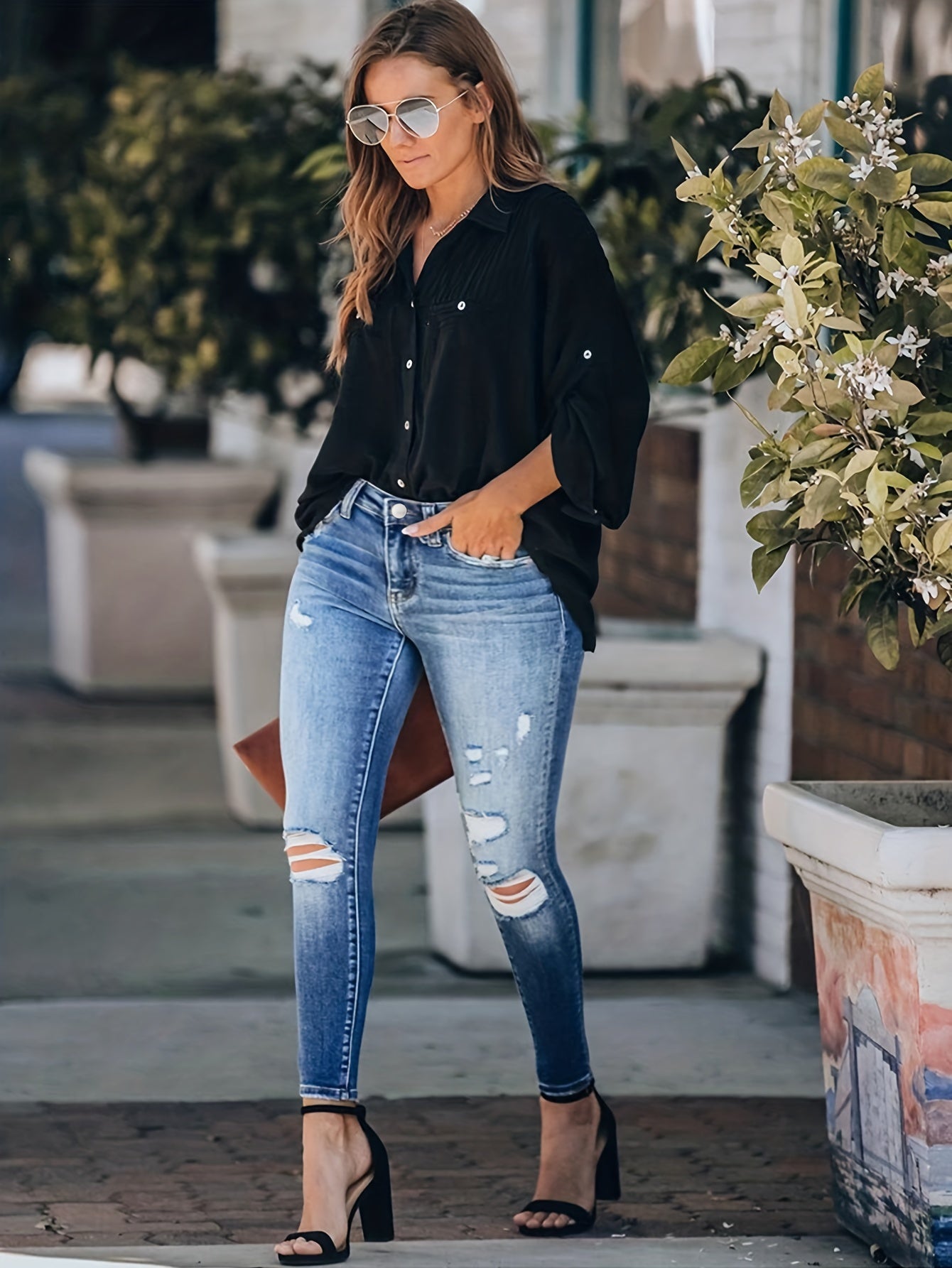  Sexy Jeans Women's Plus Ombre Ripped Button Fly Skinny Jeans