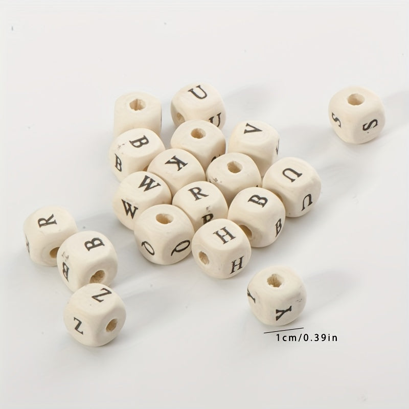 10mm Primary Square Letter Wooden Bead English Letter DIY Jewelry Material