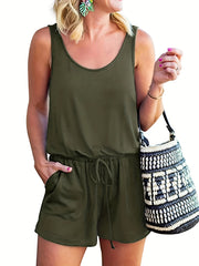 Minimalist Drawstring Waist Romper Jumpsuit