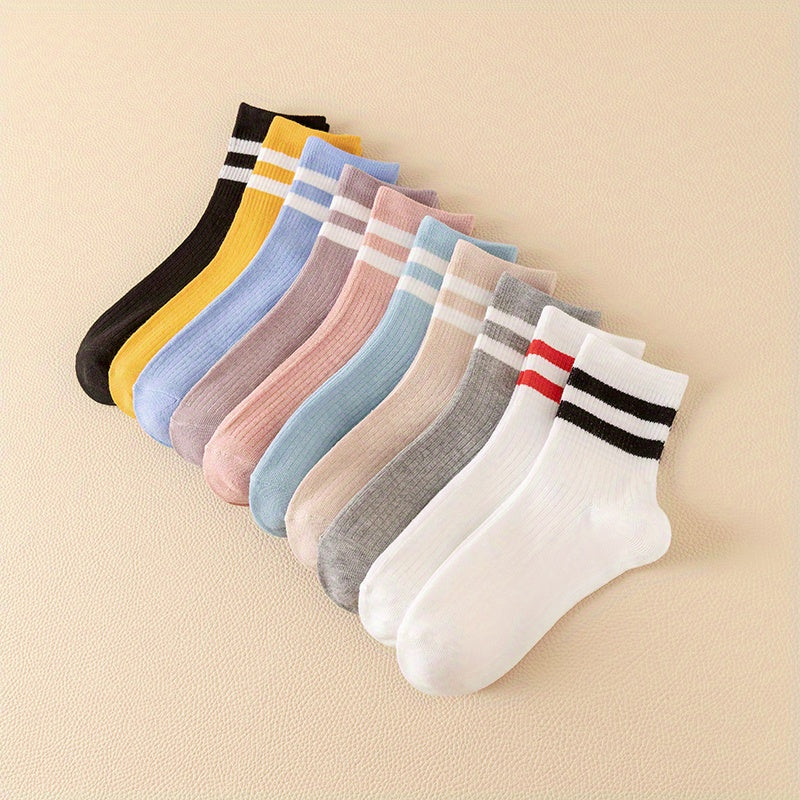 10 Pairs Striped Crew Socks Breathable Women's Stockings