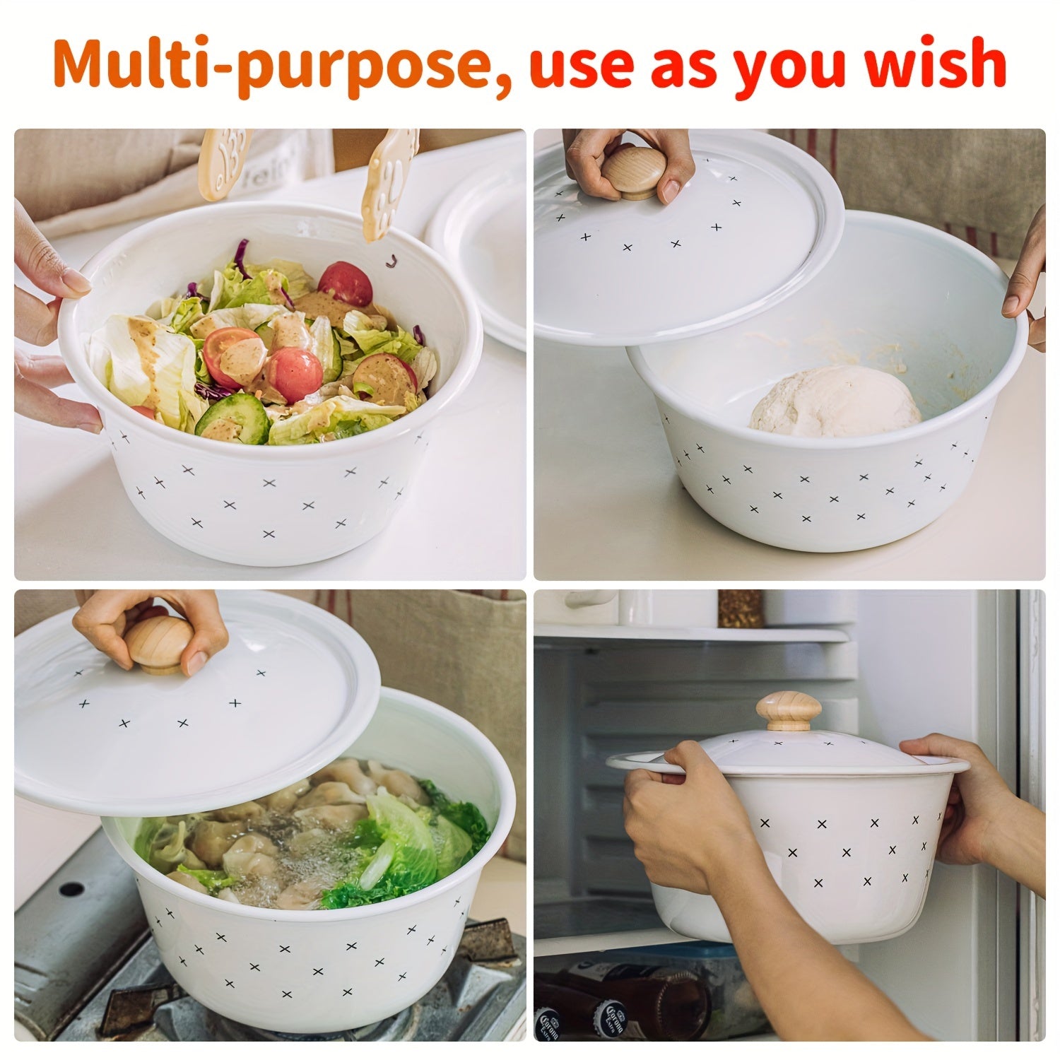 Enamel Pot with Lid for Serving Dishes and Soup