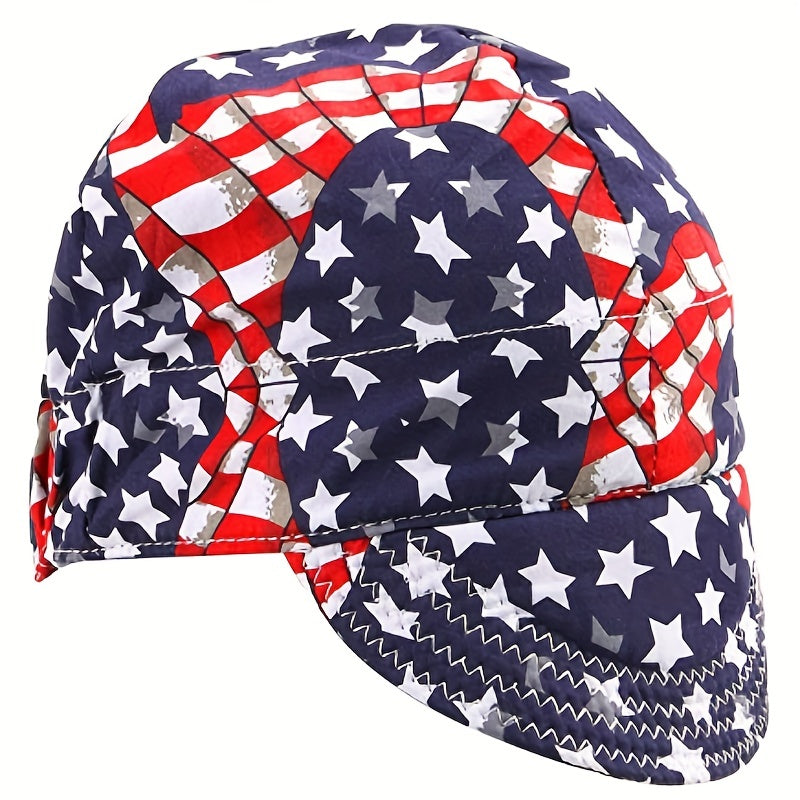 Flame Resistant Welding Cap American Flag Print Mesh Liner Elastic Low Crown