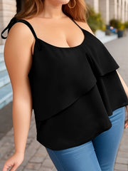  Solid Tie Shoulder Layered Cami Top Round Neck