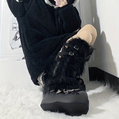 Adjustable Fuzzy Leg Warmers Y2K Knee High Socks Women's Stockings