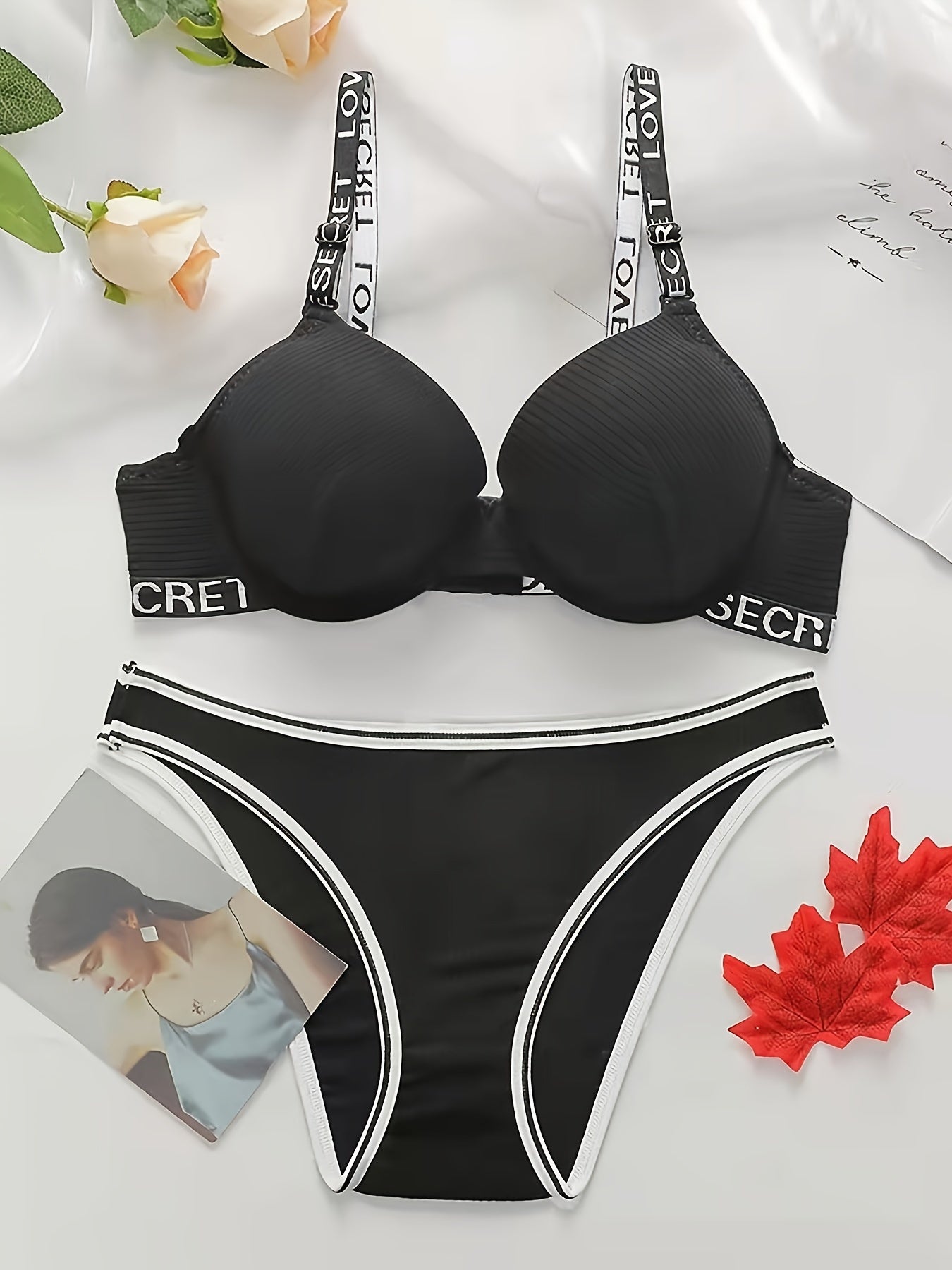 Letter Print Bra & Panties Lingerie Set