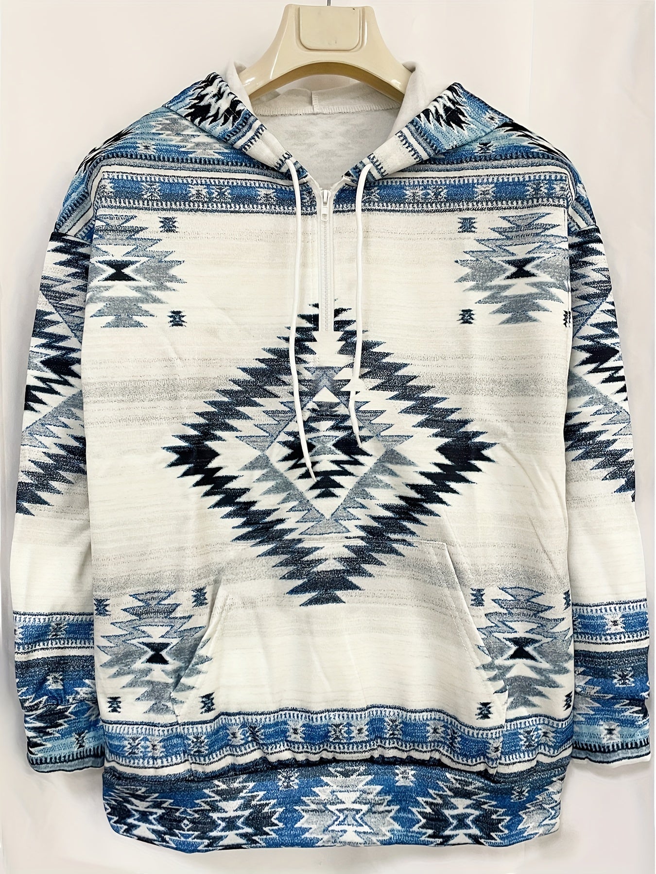 Geo Print Kangaroo Pocket Hoodie Casual Long Sleeve Drawstring Hoodies