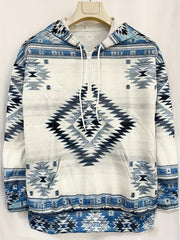 Geo Print Kangaroo Pocket Hoodie Casual Long Sleeve Drawstring Hoodies