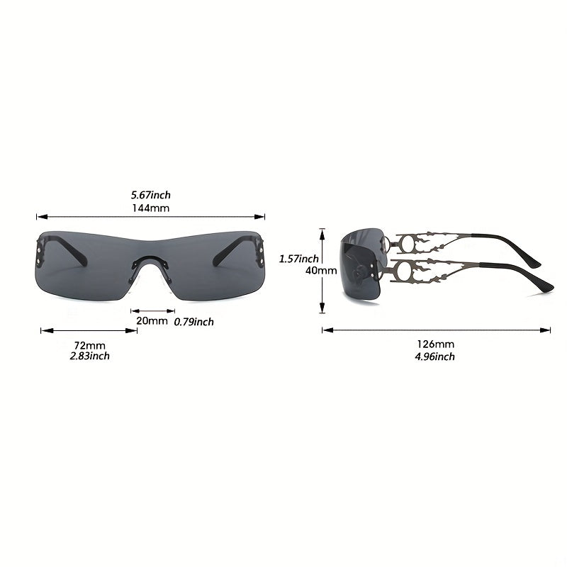 Y2K Rimless Wrap Sunglasses UV400 Hip Hop Eyewear
