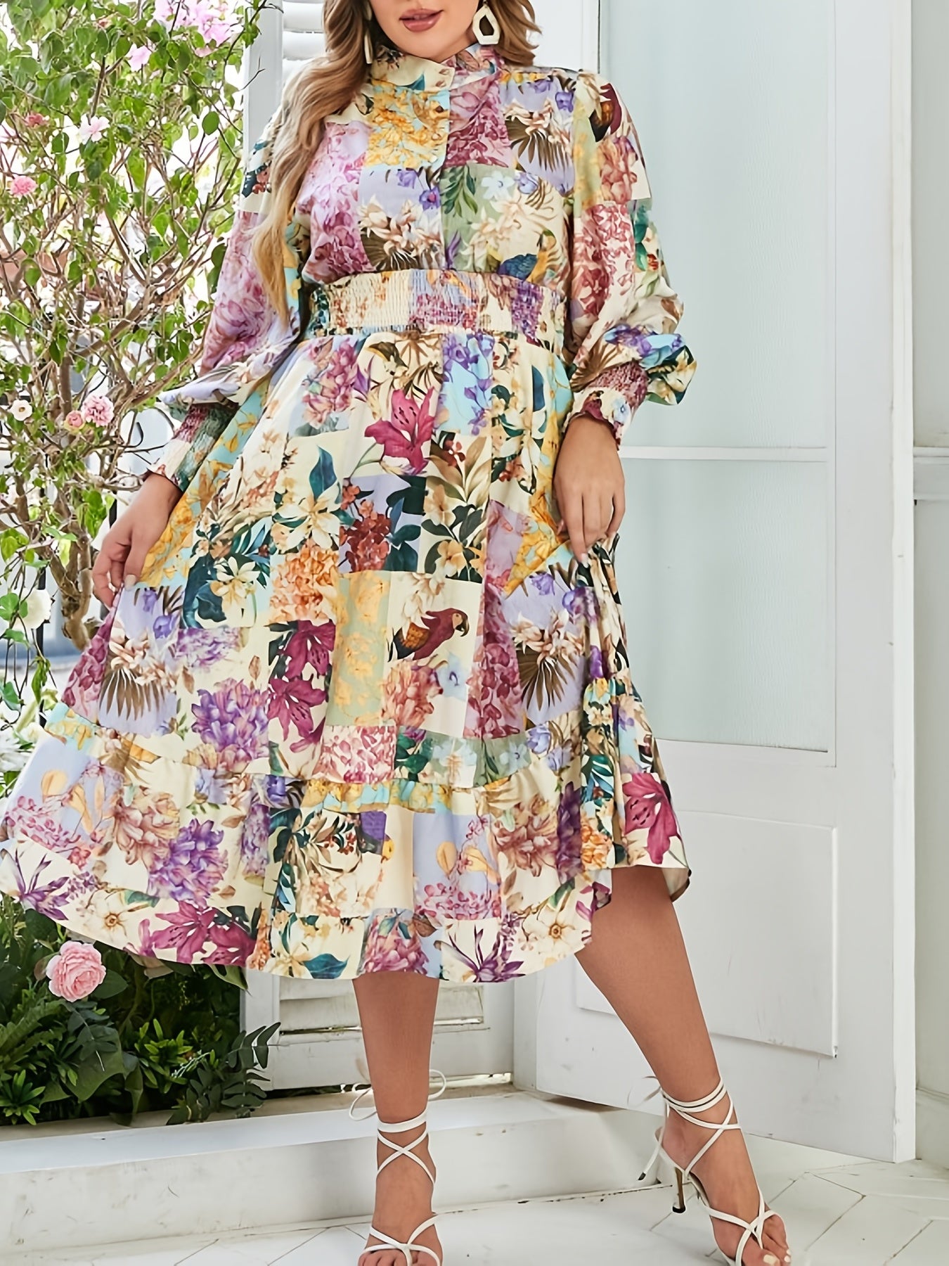 Floral Print Plus Size Maxi Dress