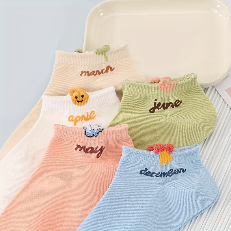 5 Pairs Letter Print Ankle Socks Women's Stockings
