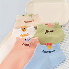 5 Pairs Letter Print Ankle Socks Women's Stockings