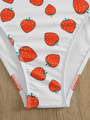 Women's Plus Strawberry Print Ruffle Trim Halter Bikini Set