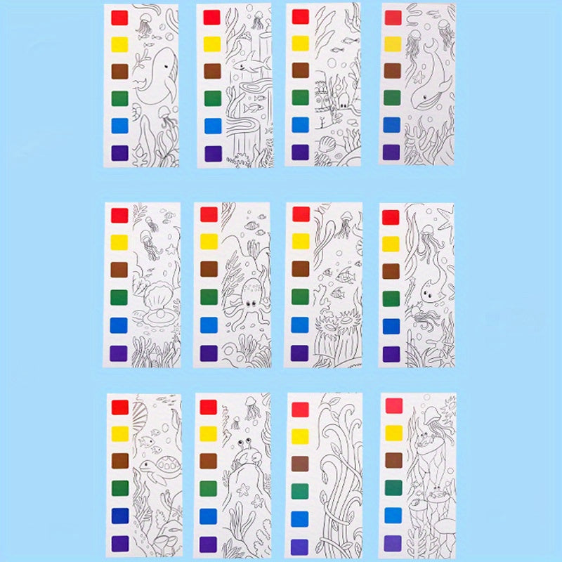 12pcs Watercolor Coloring Book for Kids, Built-in Watercolor Palette