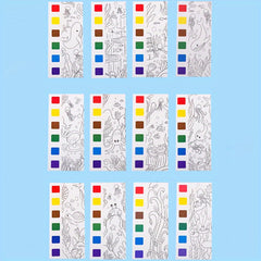 12pcs Watercolor Coloring Book for Kids, Built-in Watercolor Palette