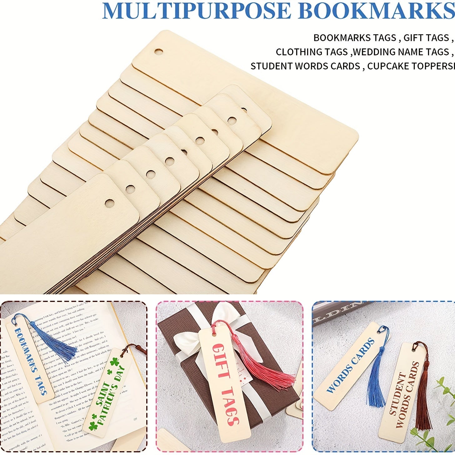 DIY Wooden Bookmark Set for Customizing and Painting with Tassel Tag