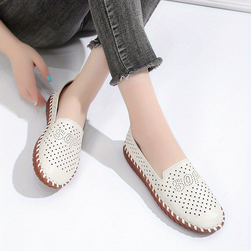 Women's Hollow Out Flat Shoes Faux Leather Slip On Lightweight & Breathable