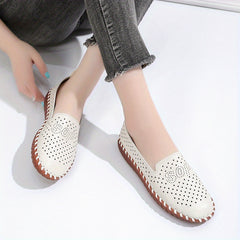 Women's Hollow Out Flat Shoes Faux Leather Slip On Lightweight & Breathable