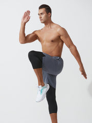 Men's Double Layer Capris With Pockets High Stretch Drawstring