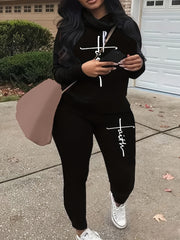  Women's Letter Print Hoodie & Pants Set