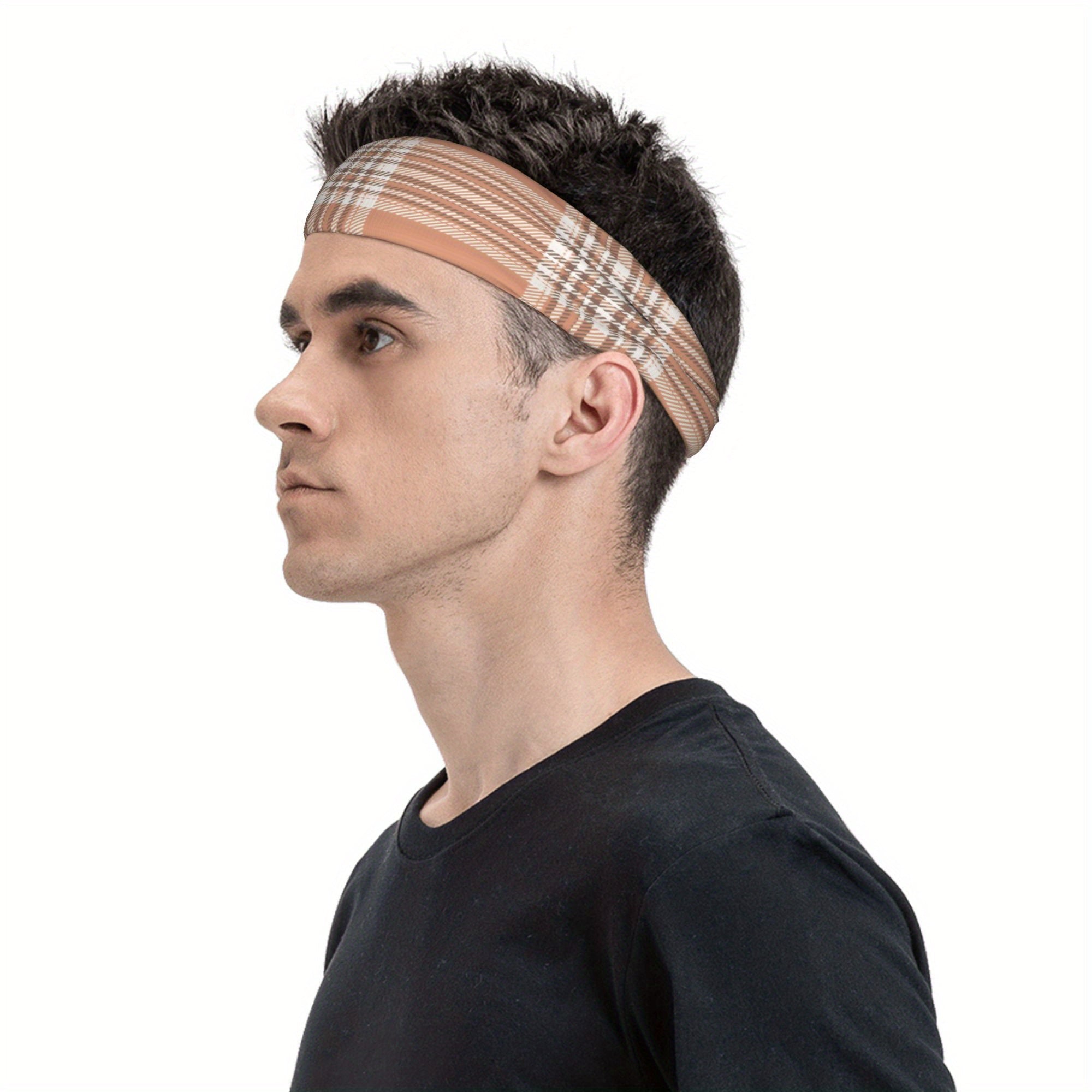 Men's Vintage Plaid Headband Beige Brown Stripes Sports Casual Gear