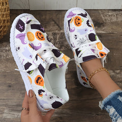 Halloween Pumpkin Ghost Lightweight Slip On Sneakers