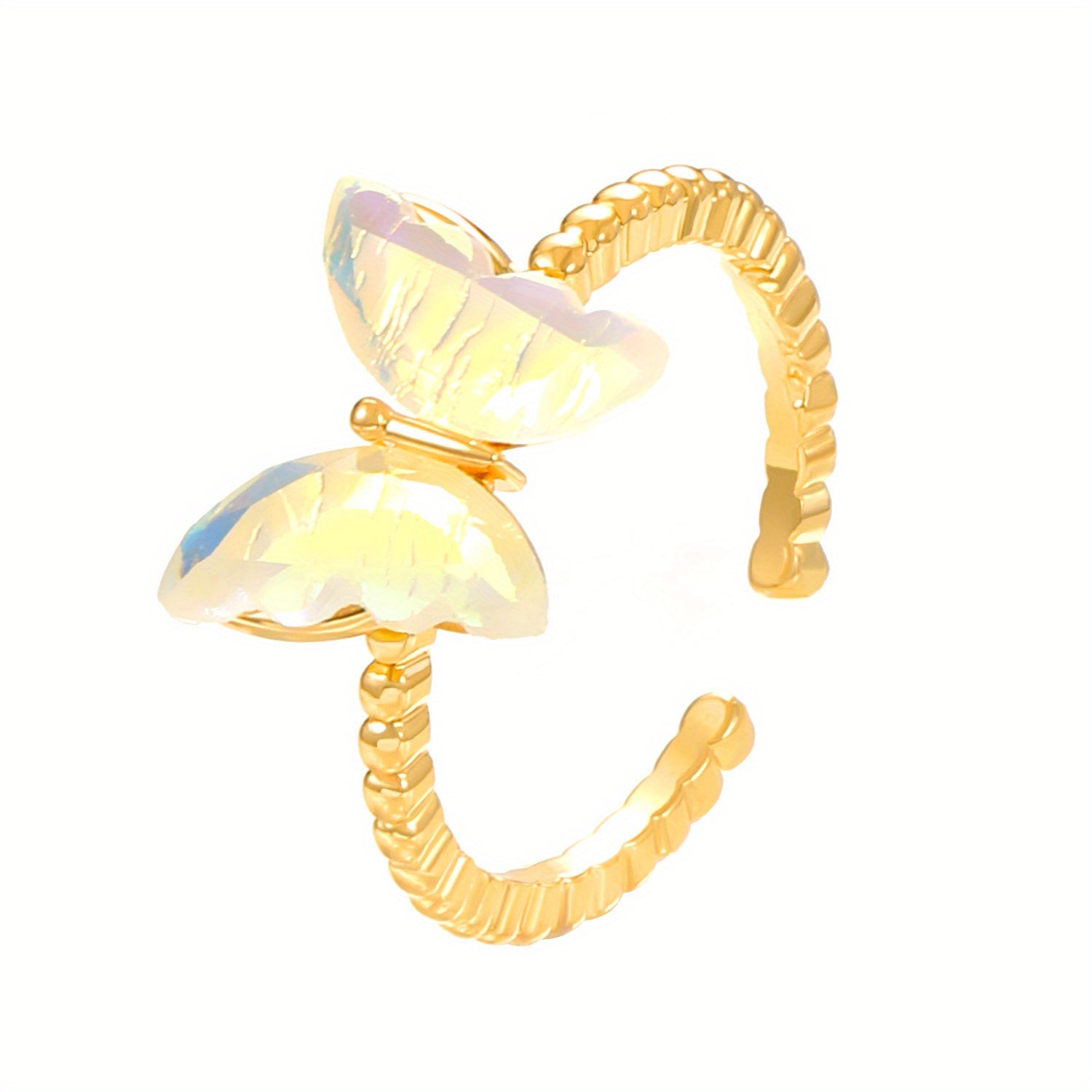 Butterfly Ring 14k Plated Faux Pearl Adjustable Cuff - Party Accessory