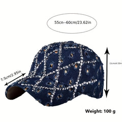Leopard Rhinestone Denim Baseball Cap with Artificial Diamonds