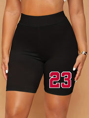  Number Print High Rise Biker Shorts