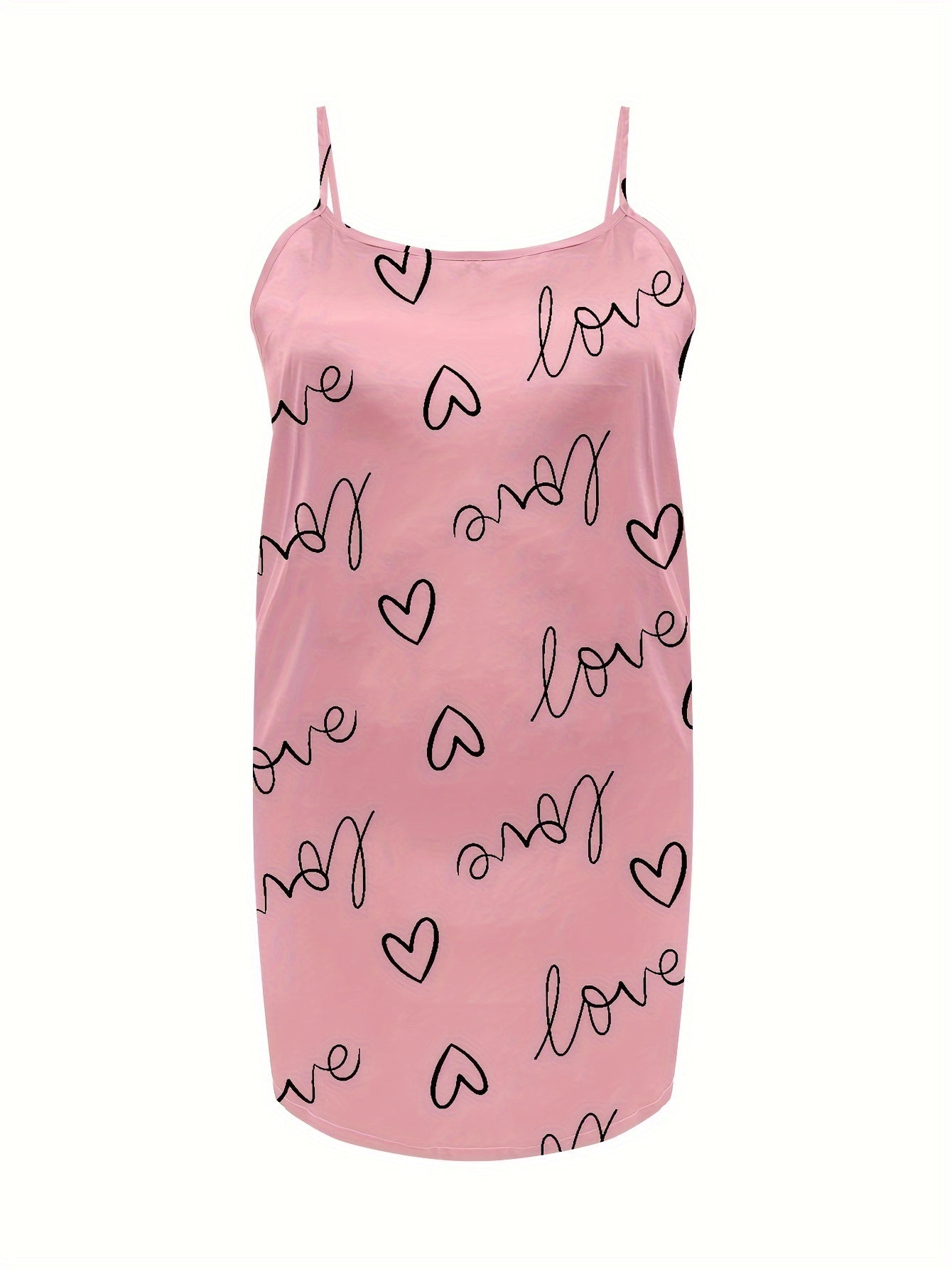  Heart Print Robe & Cami Satin Loungewear Set