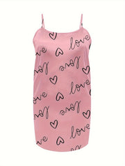  Heart Print Robe & Cami Satin Loungewear Set
