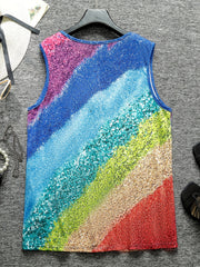 Women's Plus Colorblock Sequin Print Contrast Lace V Neck Tank Top