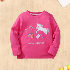 Cotton Rainbow Unicorn Long Sleeve T-shirt for Girls