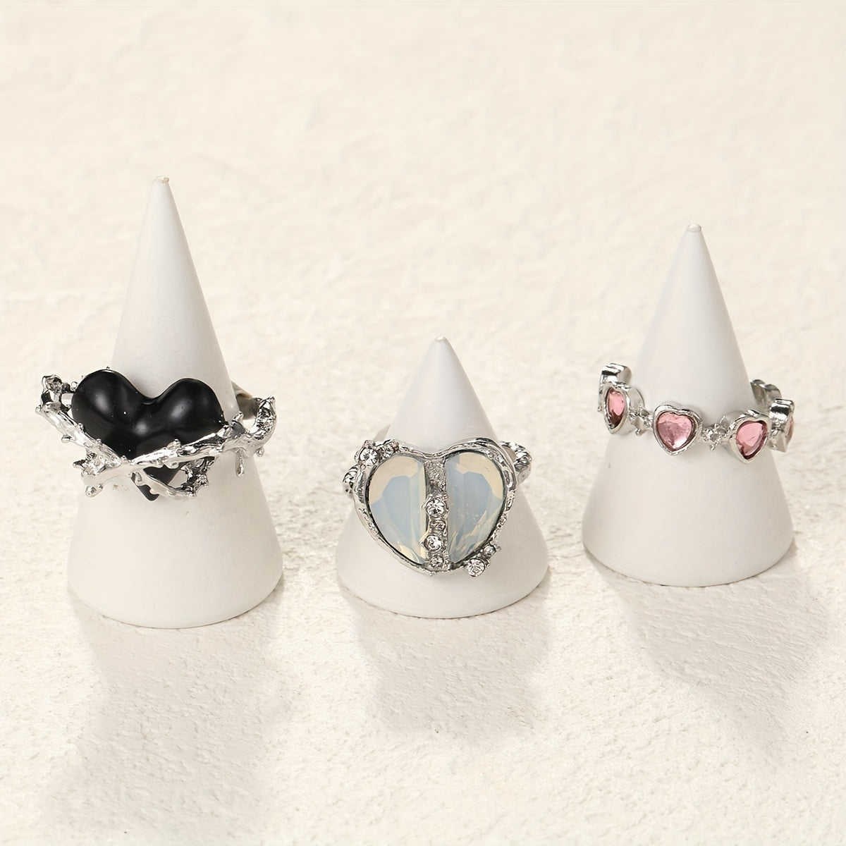 Y2k Sweet Heart Ring Inlaid Zircon Decor For Daily Outfits Lovely Gift