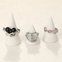 Y2k Sweet Heart Ring Inlaid Zircon Decor For Daily Outfits Lovely Gift