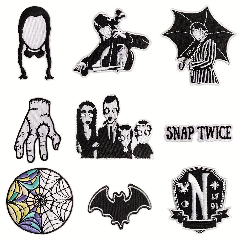 9pcs Thriller Iron On Patches For Men Sew On Embroidered Applique Repair Patch